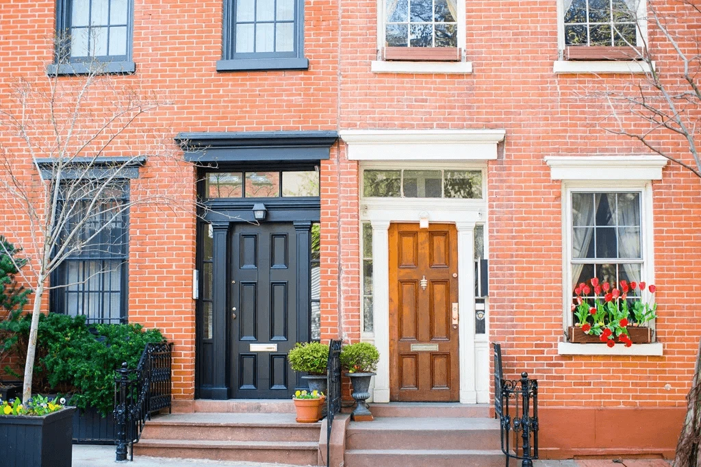 residential property with steel doors as its entry way