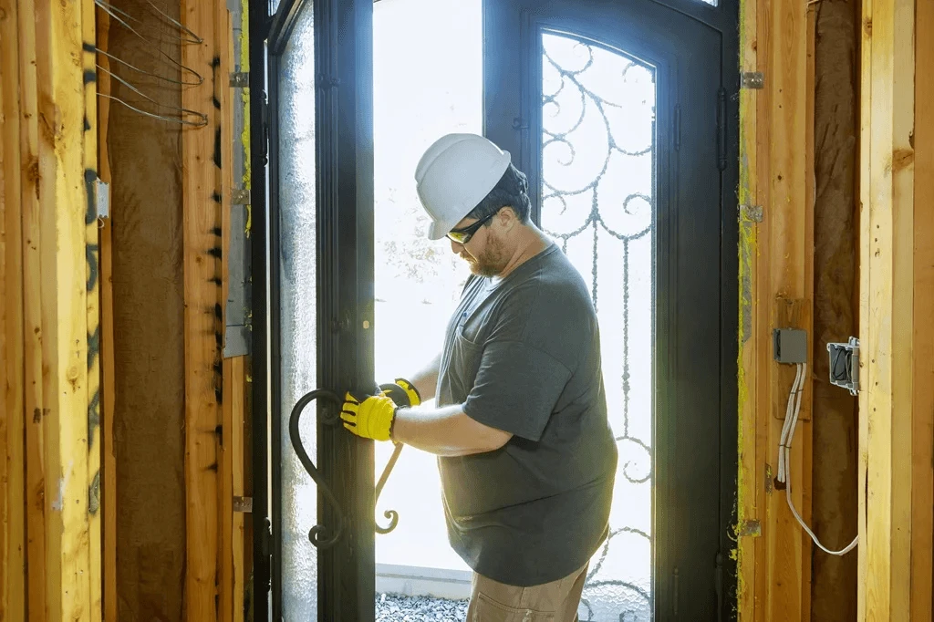 worker fixing a faulty door