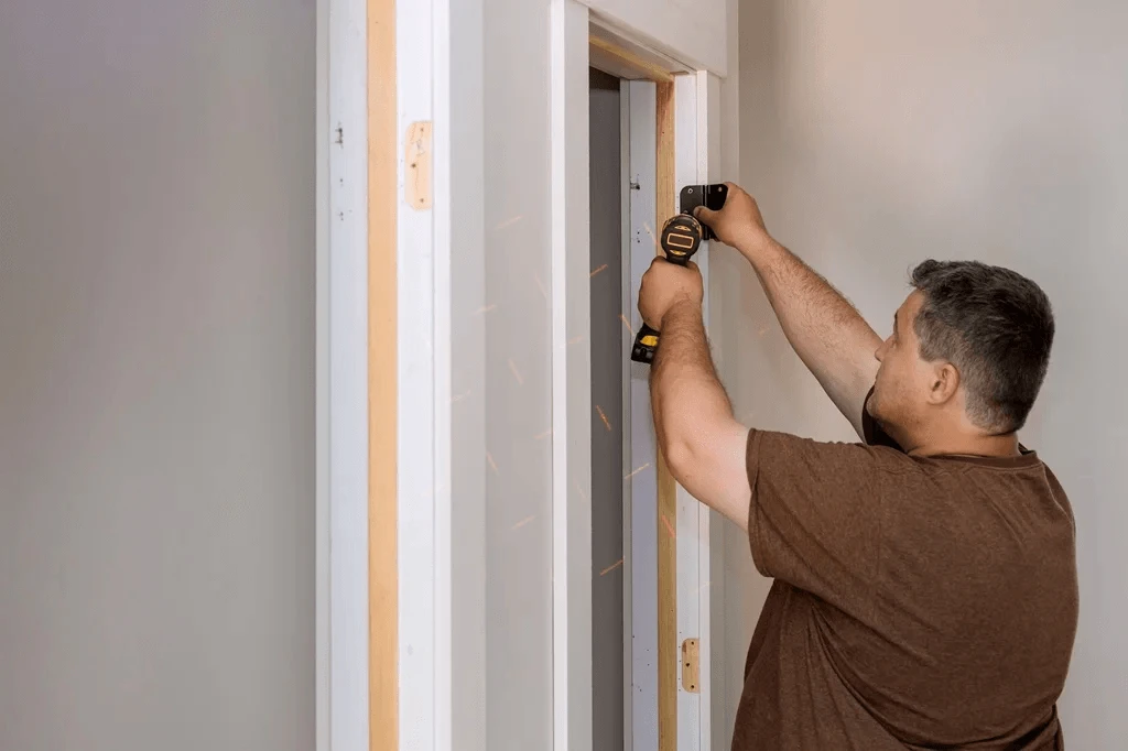 worker furnishing a door jamb for a client