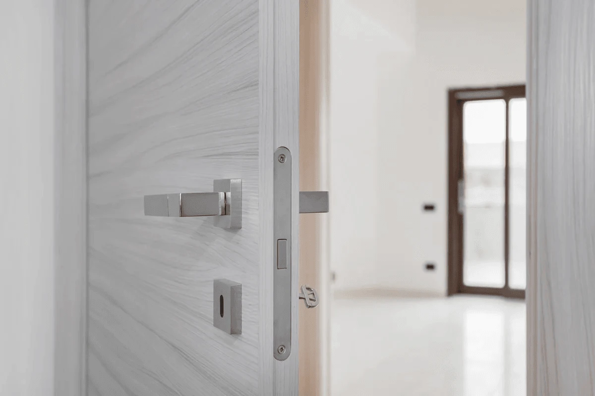 close up of a steel door featuring its parts