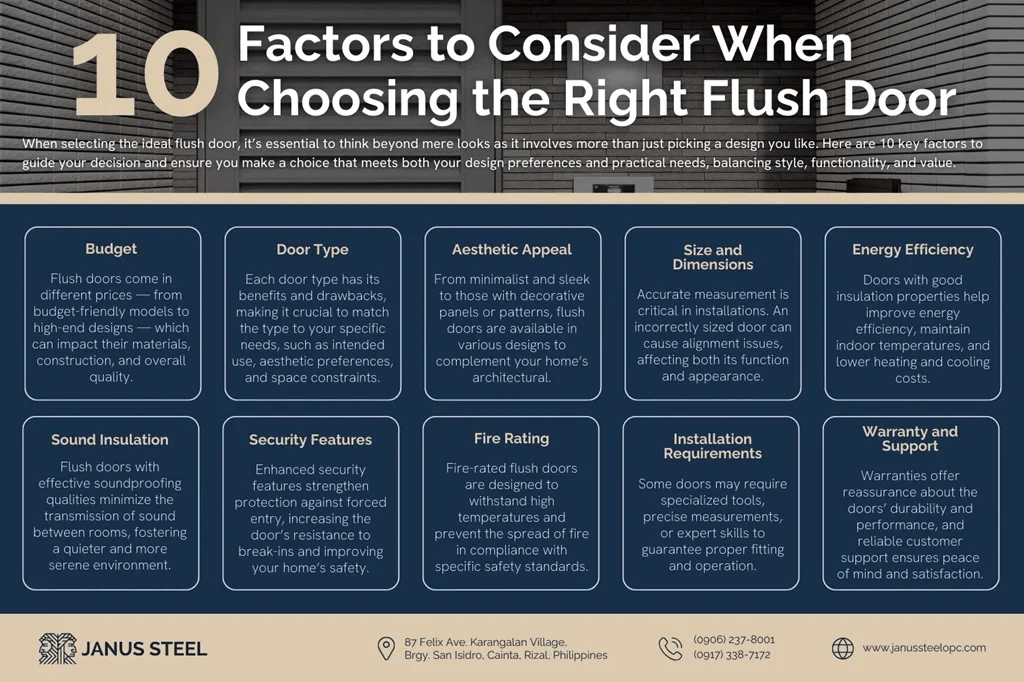 factors to consider when choosing the right flush door infographic