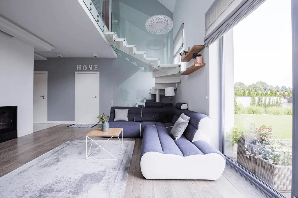 spacious home featuring steel doors in the background