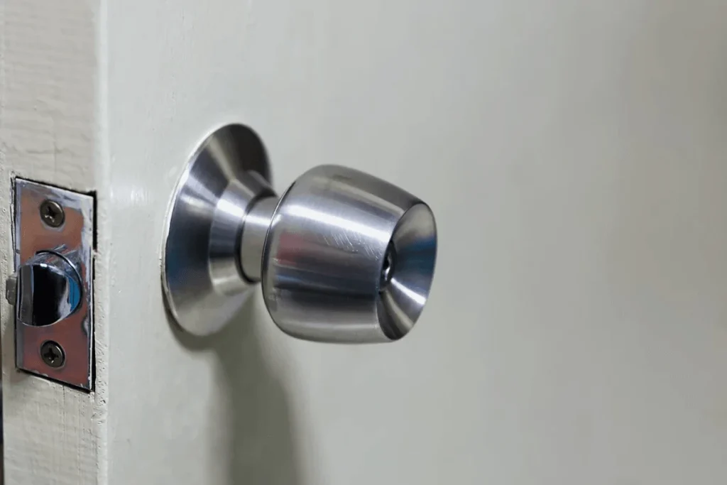 metallic door knob of a residential property