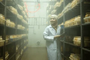 employee in a cold storage warehouse
