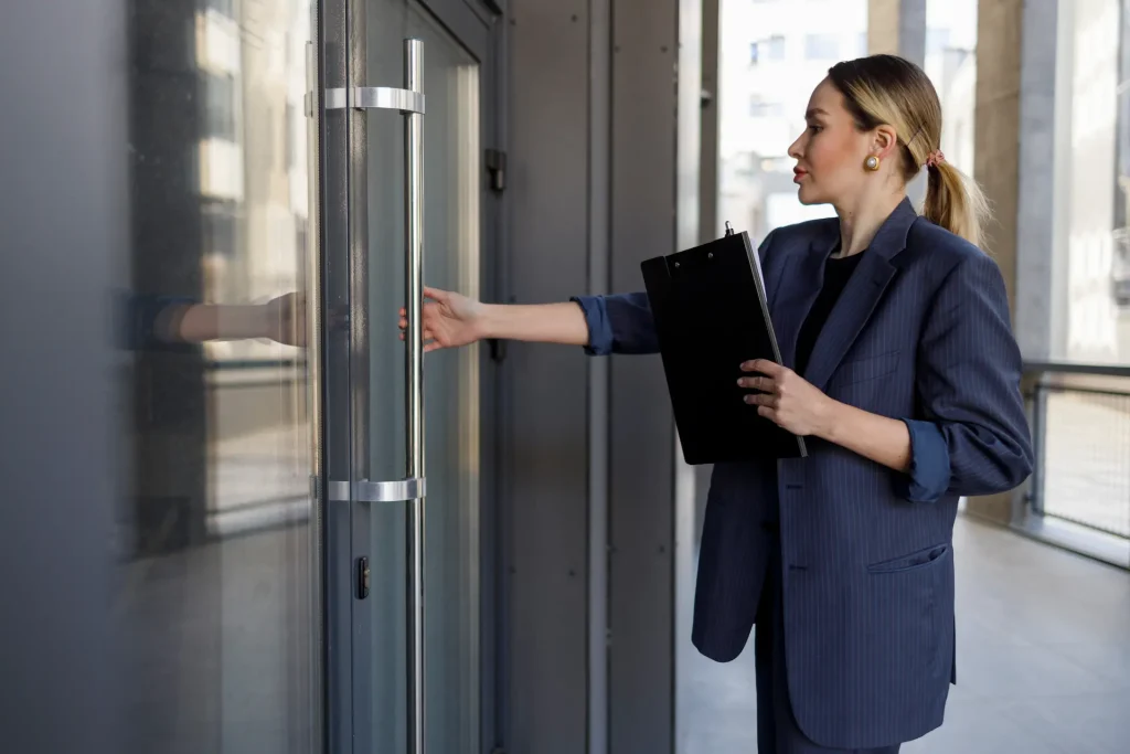 woman testing fire door