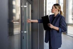 woman testing fire door